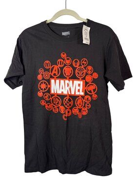 Marvel Small Black Graphic T-Shirt Iconic Red Logos Streetwear Kitschy NWT